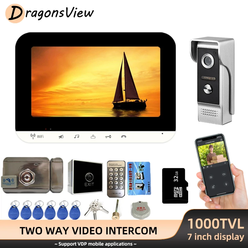 

DragonsView Wifi Intercom Video Door Phone with Electric Lock Wireless 1000TVL Doorbell Camera Night Vision Record Remote Unlock