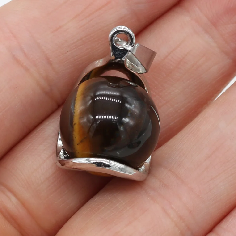 

Natural Stone Pendants Turquoises Round Tiger Eye Stones Charms for DIY Jewelry Making Necklace Size 16x23mm