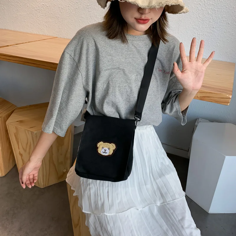 

Kawaii Bear Women's Handbag Small Square Canvas One Shoulder Bags for Women Ladies Purse Phone Bag