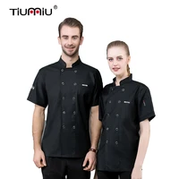 chef short sleeves breathable summer work clothes men women hotel uniform hat apron kitchen food services coffee shop overalls