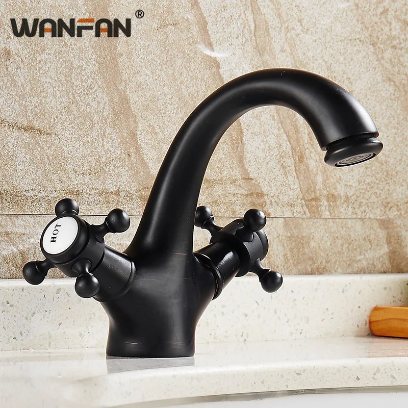 Античные черные смесители для раковины в ванную комнату ретро кран с двойной