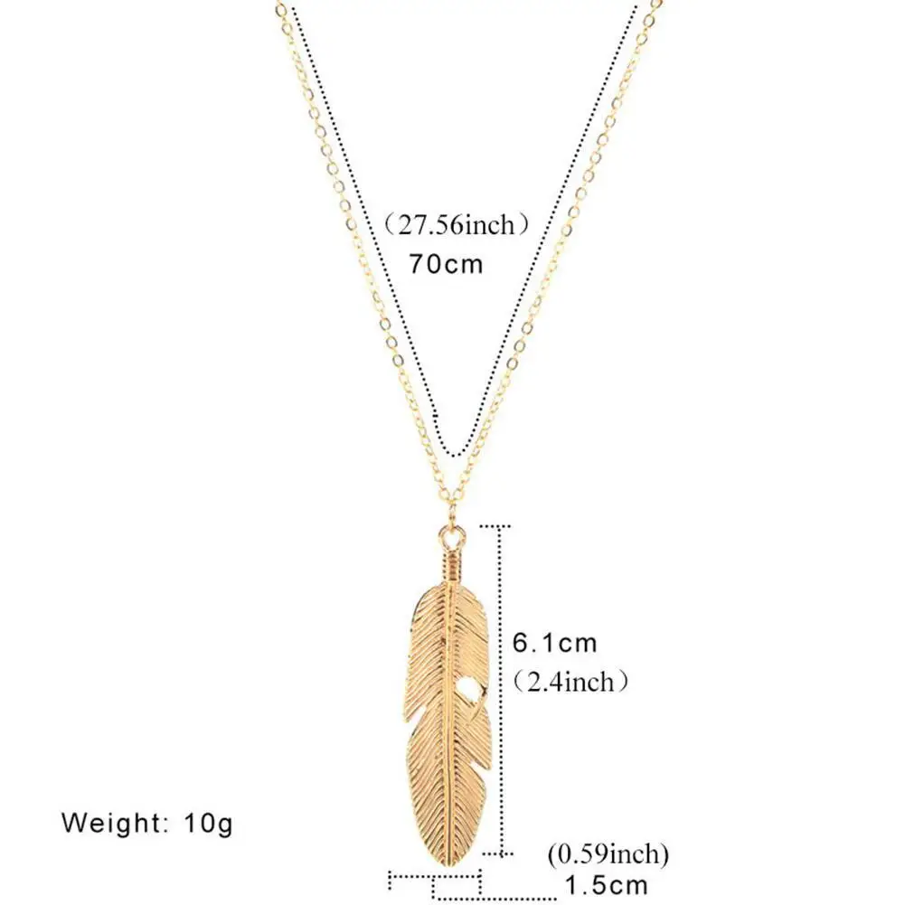 Простая Классическая Подвеска на ожерелье с перьями Длинная цепочка свитер