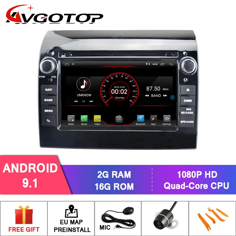 AVGOTOP Android 9 Автомагнитола для FIAT DUCATO MP3 MP4 Автомобильный Wi-Fi gps Мультимедиа