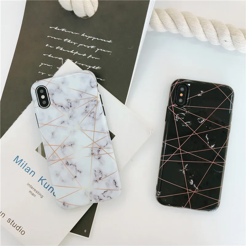Глянцевый художественный мраморный чехол для телефона кожаный iPhone 6 6S 7 8 Plus XR