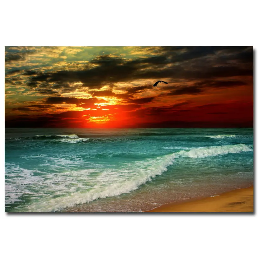 Закат-тропический пляж морские волны Искусство Холст плакат печать живопись