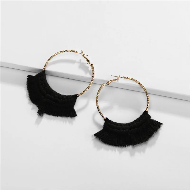 

Joolim Jewelry Wholesale Green Red Black Tassel Cotton Fringe Tassel Hoop Earring