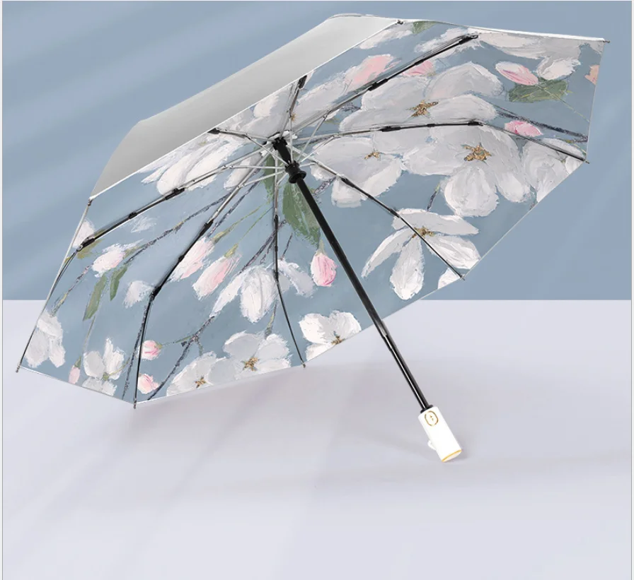 

Sun Umbrella Wholesale Price Flower Printed UV Umbrella For Women Silver Coating Waterproof Impermeables Parasol Playa Plegable