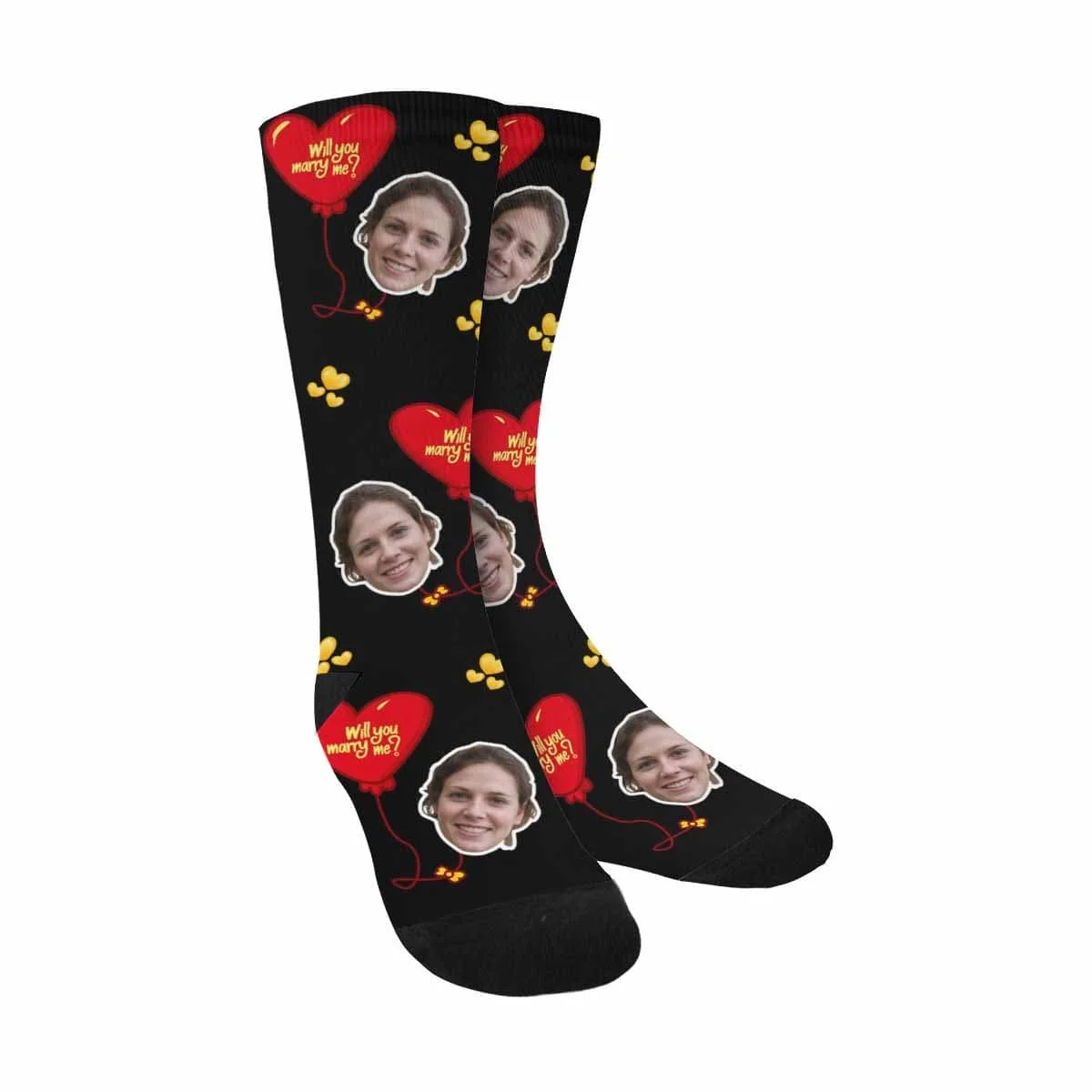 

Custom Face Love Heart Balloons Sublimated Crew Socks