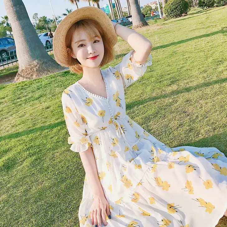 

Short sleeve V-neck floral dress women's summer maternity dress