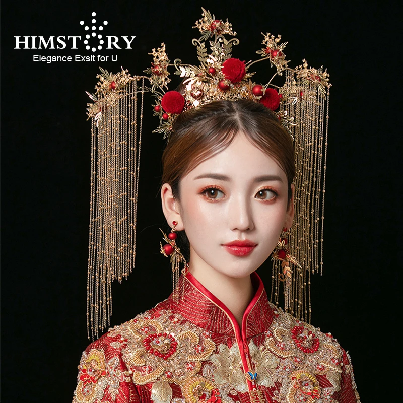 Традиционная китайская Свадебная Золотая Королевская корона для невесты
