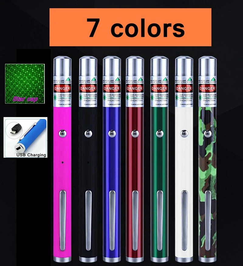 Зеленая лазерная ручка USB зарядка 5 мВт одноточечный/звездный узор 2019 новый стиль