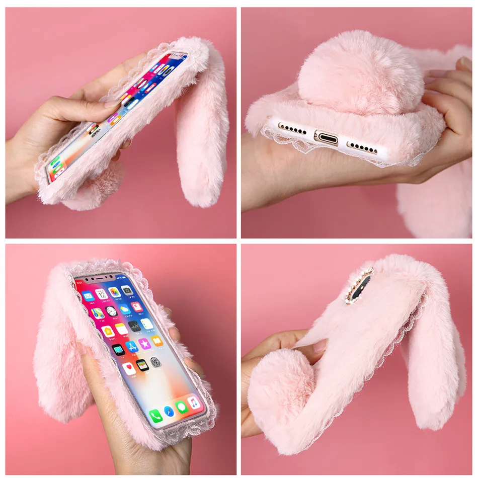 Чехол KISS пушистый кролик шляпа чехол для телефона для Iphone 11 чехол s 11pro X 10 XS чехол для MAX XR для Iphone 8 funda 6 XS 6s чехол на айфон 7
