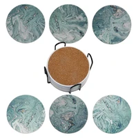 6pcs hot sale absorbent ceramic coaster marble pattern mats coffee cup mat easy clean placemats round tea pad table pad holder