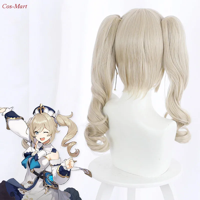 

The High Quality Wigs Game Genshin Impact Barbara Cospaly Khaki Roman Curly Double Ponytail Role Play Accessories