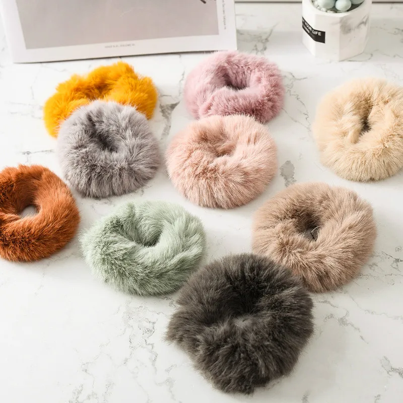 2019 осенне зимние плюшевые резинки для волос женщин мохнатые эластичные