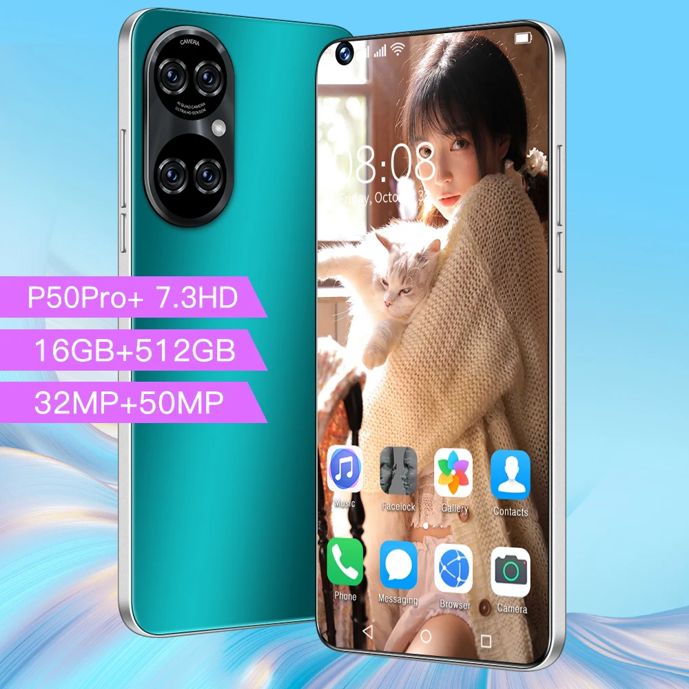 

Global Version P50Pro+ 7.3Inch Smart Phone Full Screen Android Mobile Phone 6800 Battery Capacity 8+256G Face ID CellPhone
