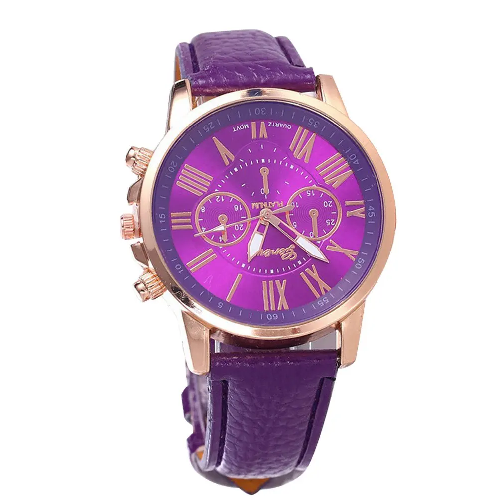 Fashion Brand Multi-function Analogue Round Big Dial Quartz Leather Strap Watch Wristwatch Coloful Strap