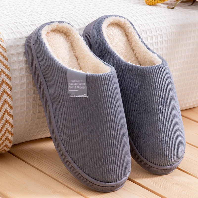 

Men's SLipper Solid Color Autumn And Winter Home Slipper For Men Warm Indoor Beadroom Slides Men Stripe Cotton Slippers