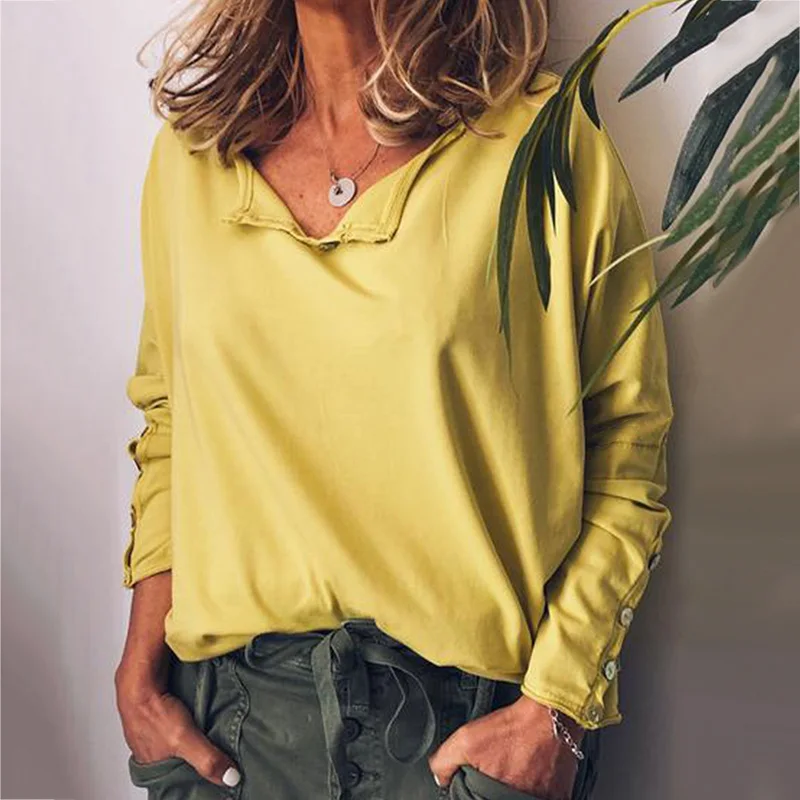 Твердые Цвет футболки 2021 Новая женская футболка с длинным рукавом топы длинными