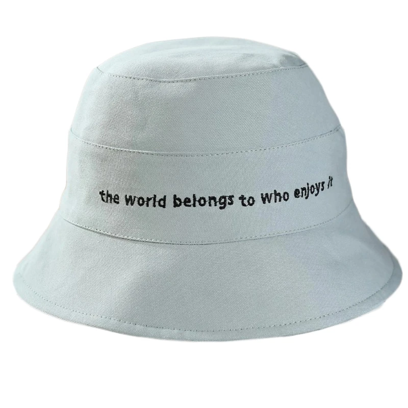 

Women Cotton Bucket Hat Solid Color Letters Embroidery Sunscreen Fisherman Cap