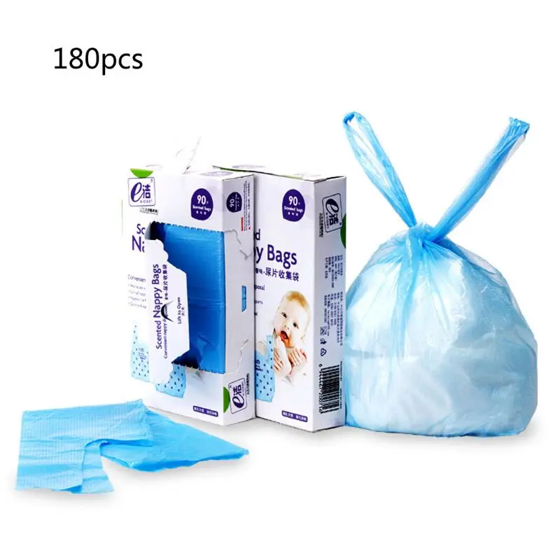 Diaper Rubbish Bag Eco Disposal Nappy Bags With Tie Handles-2 x Packs of 90(Total 180 Disposal Bags