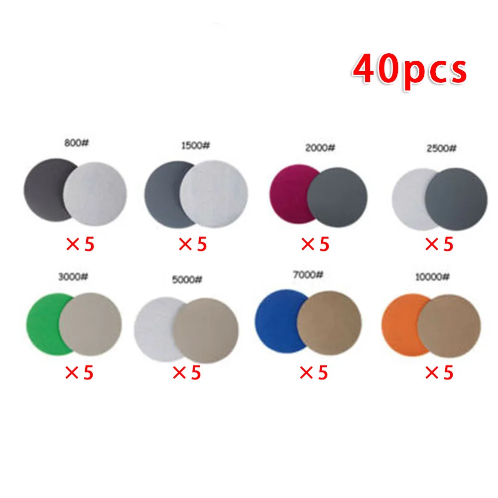 40pcs/Set 5inch 125mm Waterproof Wet Sandpaper Sanding Disc Grinding Polishing High Cutting Strength Silicon Carbide |
