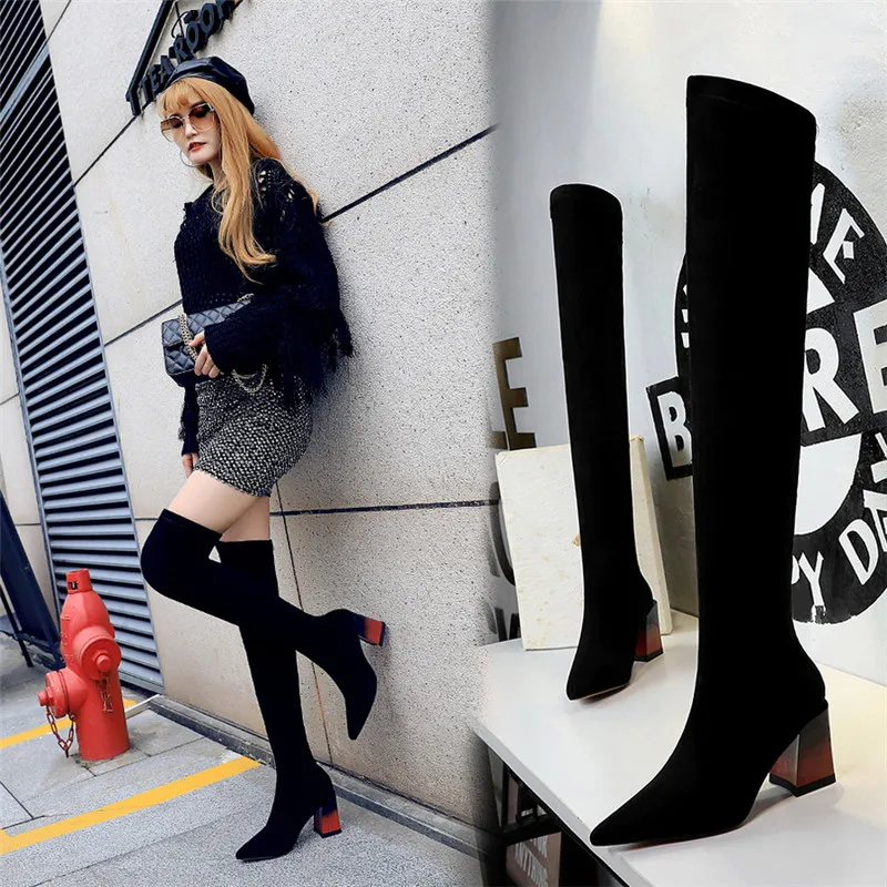 Ботфорты BIGTREE женские высокие сапоги на высоком каблуке пикантные модная зимняя