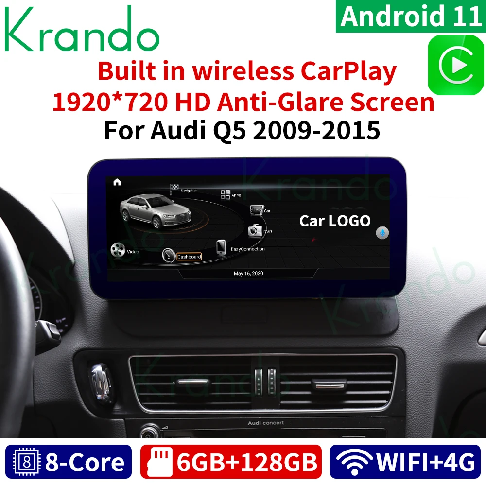 

Krando 12.3 " IPS Android 11 Car stereo with screen for Audi Q5 2009-2015 car multimedia tablet 6+128gb auto GPS navigation