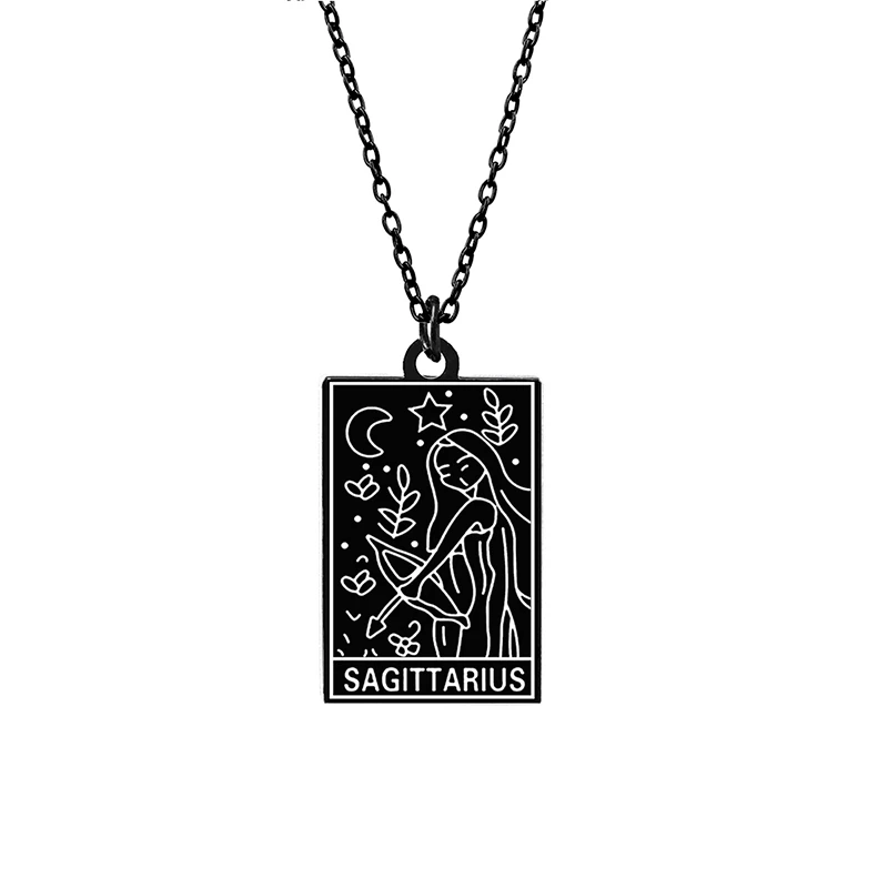 

12 Constellations Art Hand Painting Necklace Hip Hop Black Stainless Steel Sagittarius Aries Cancer Leo Dog Tags Necklaces