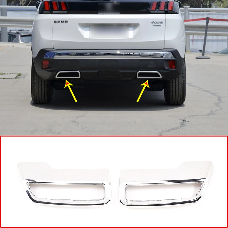

Car Rear Exhaust Tail Pipe Muffler End Pipe Decoration Cover ABS Silver For Peugeot 3008 4008 5008 2017-19 Exterior Accessories