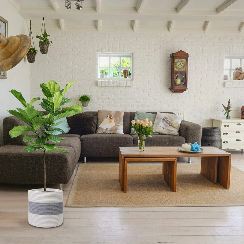 

2Pack Cotton Rope Plant Basket 11.8 Inches Potted Plant,Indoor Planting Pots with Handles,Indoor Planters Home Decor
