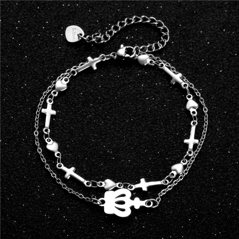 

Ladies Fashion Stainless Steel Bracelet Hip Hop Stacking Tide Double Crown Bracelet Party Jewelry