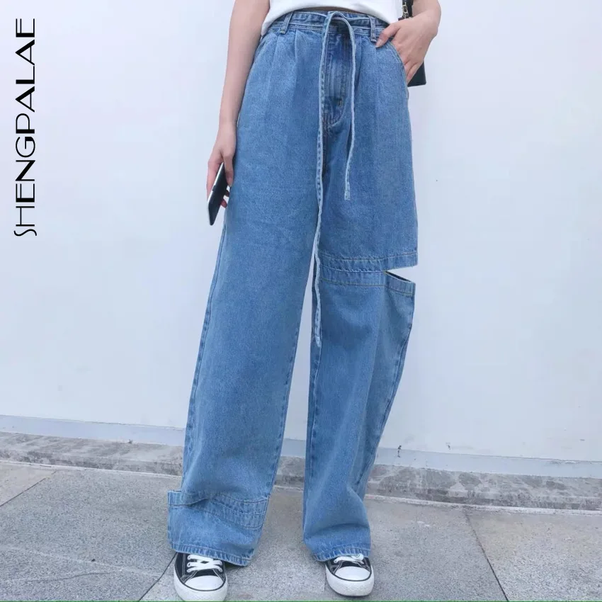 Женские свободные джинсы SHENGPALAE повседневные длинные ковбойские брюки с вырезами