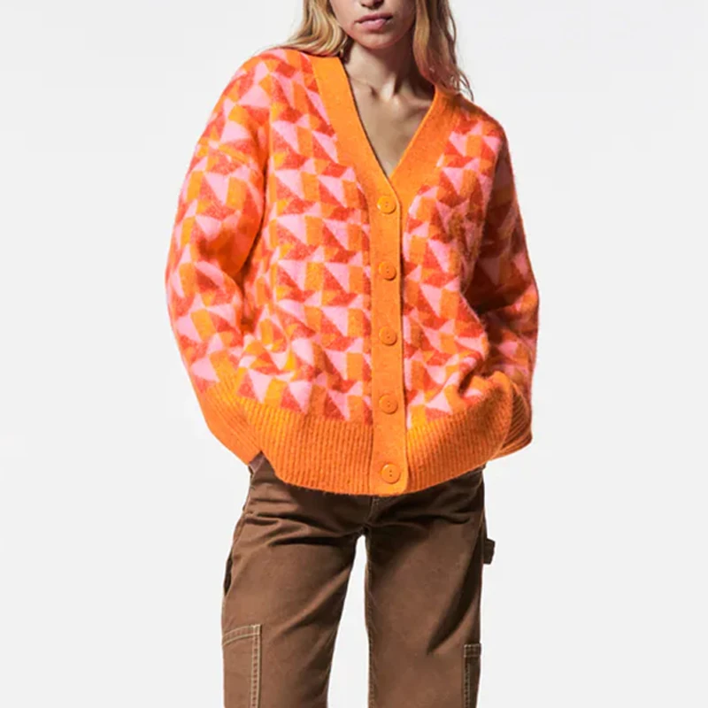 

Женский жаккардовый кардиган с V-образным вырезом