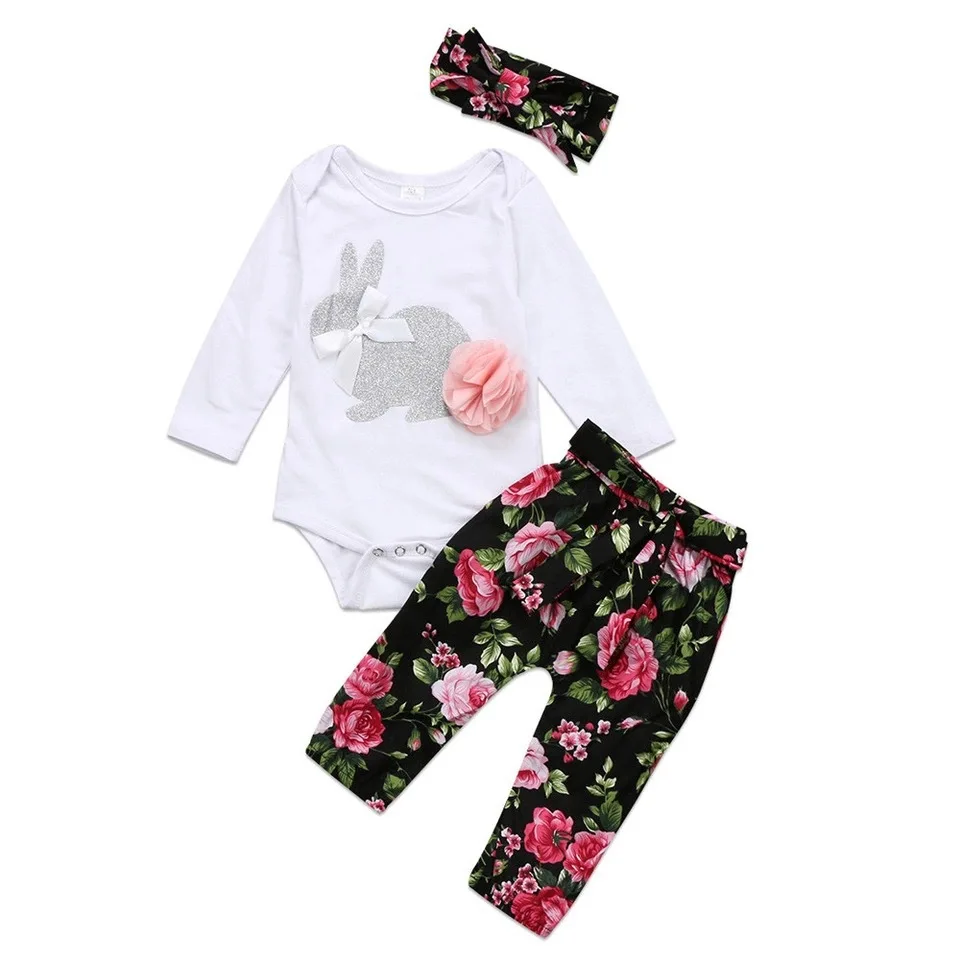 Для маленьких девочек милые топы с кроликом длинными рукавами Цветочный принт