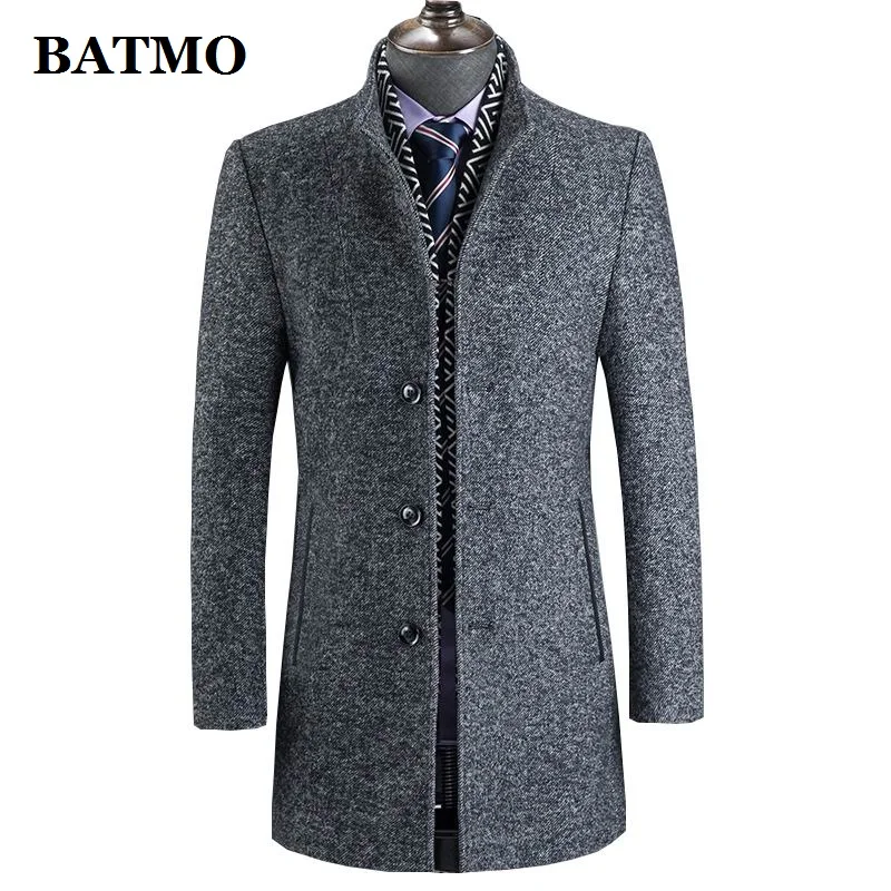 BATMO 2021 Новое поступление Зимний шерстяной толстый Тренч для мужчин мужской серый