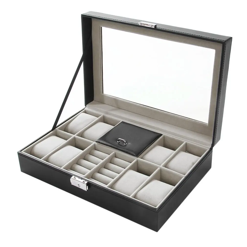 

2/6/10/12 Girds Leather/Carbon Fiber Luxury Watch Box Jewelry Storage Box Watch Organizer for Rings Bracelet Display Holder Case