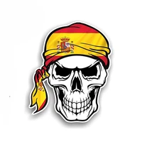 funny motorcycle pvc 12cm x 10cm car styling hat car stickers spanish skull country flag accessories waterproof decal