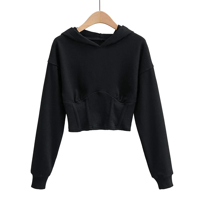 

Women's Hoodies Sweatshirts Purple Cropped Tops Hoody Pink Sweatsport Female Long Sleeves Slim Pullover Casual Spring Solid Chic