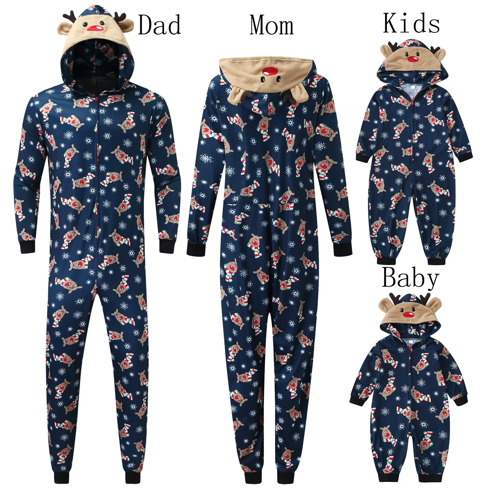 

2021 Winter Family Look Kawaii Christmas Pajamas Family Women Deer Hooded Romper Jumpsuit Pajamas Sleepwear Matching Outfit