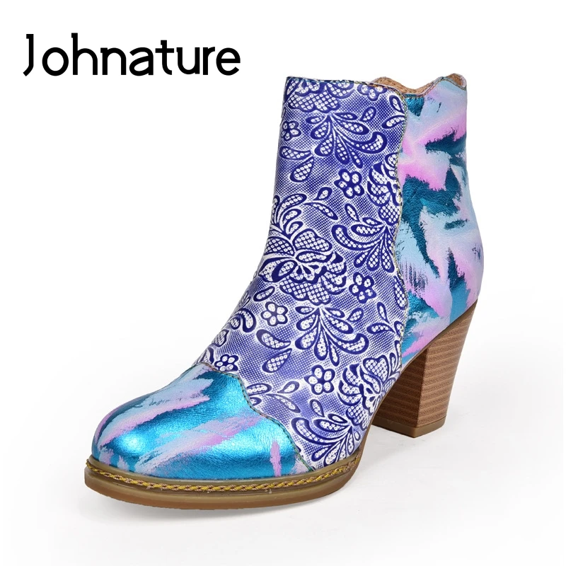 Женские ботильоны из натуральной кожи Johnature ботинки на платформе с круглым
