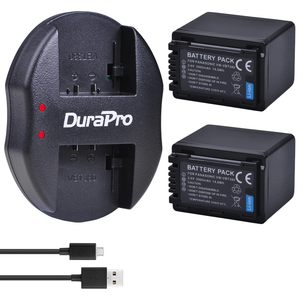 2x3900 мАч флэш батарея VBT380 VBT190 + зарядное устройство USB для Panasonic памяти VXF1GK
