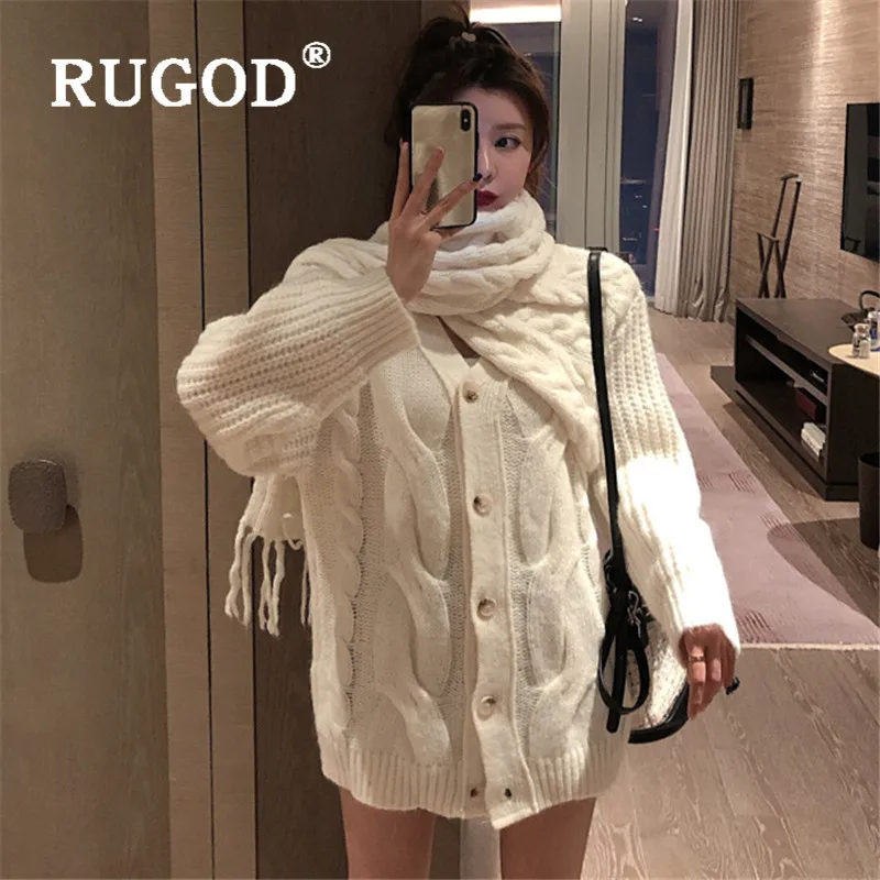 RUGOD Elegant Long Cardigan Twist Pattern Sweater Womens Sweaters 2019 Winter Tops For Women Knitwear Fashion Kpop Clothes |