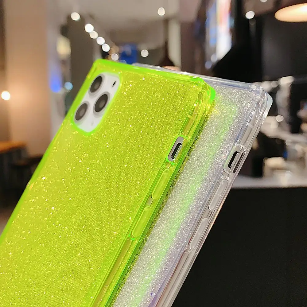 

Luxury Square Glitter Phone Case For iPhone 12 Mini 11 Pro Max XR XS Max 7 8 Plus X Clear Soft TPU 2 In 1 Back Cover