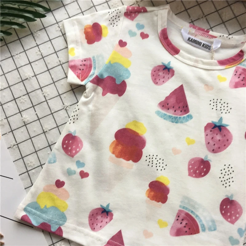 Хлопковая трикотажная футболка Tonytaobaby для мальчиков и девочек с принтом фруктов