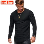 IceLion 2021 новая весенняя Однотонная футболка для мужчин с длинным рукавом и круглым вырезом, хлопковая футболка для мужчин Тонкий полосатый фитнес повседневное t рубашки для мальчиков Человек