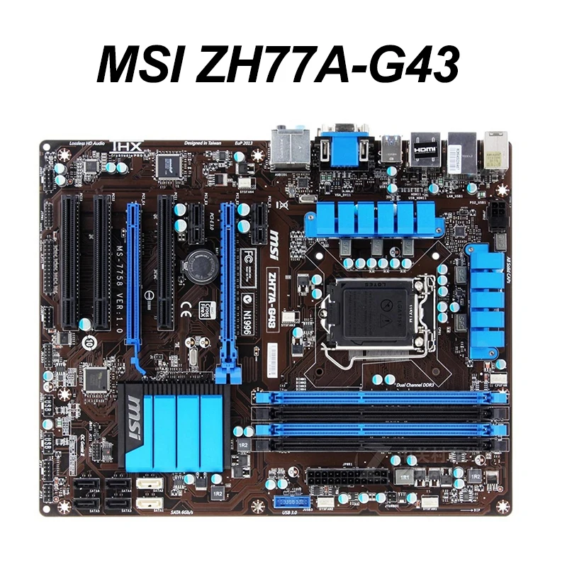 MSI ZH77A G43 оригинальный настольная материнская плата DDR3 LGA 1155 для I3 I5 I7 Процессор 32