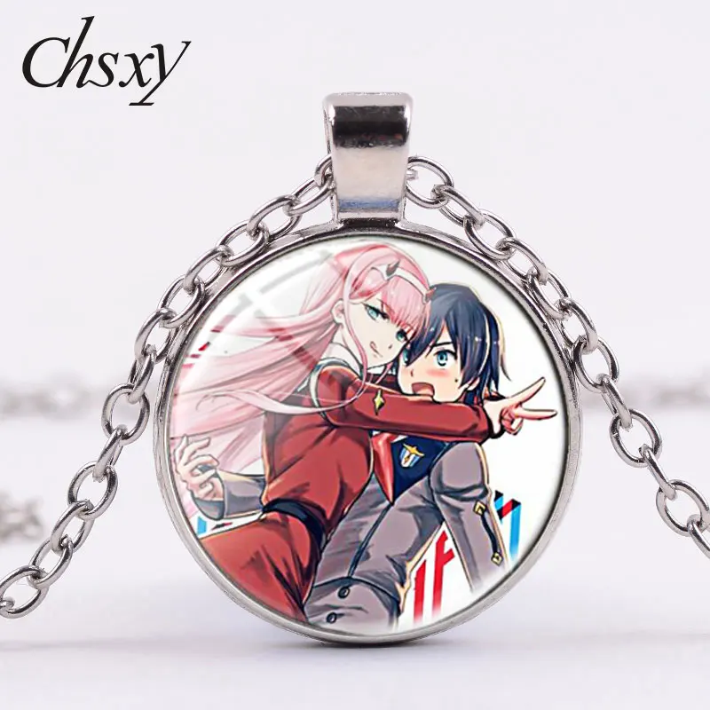 

CHSXY Anime Darling In The Franxx Pendant Necklace Zero Two Figure Art Photo Glass Dome Necklaces For Kids Girls Gifts Jewely
