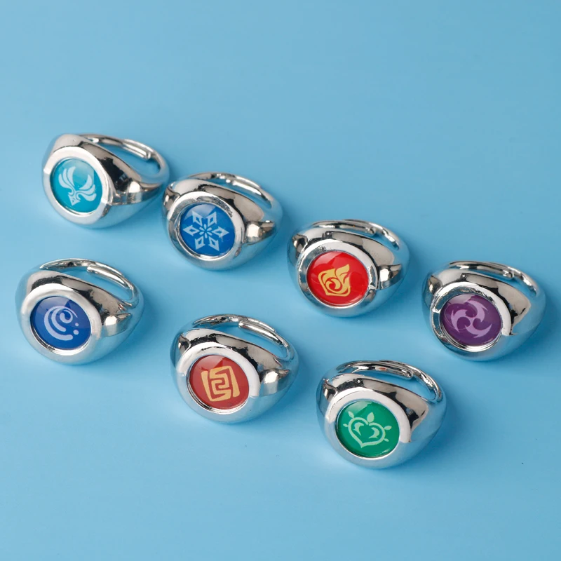

Anime Genshin Impact Finger Rings Cosplay Xiao Eye of God Grass Fire Wind Water Thunder Ice Rock Adjustable Rings Jewelry Gift