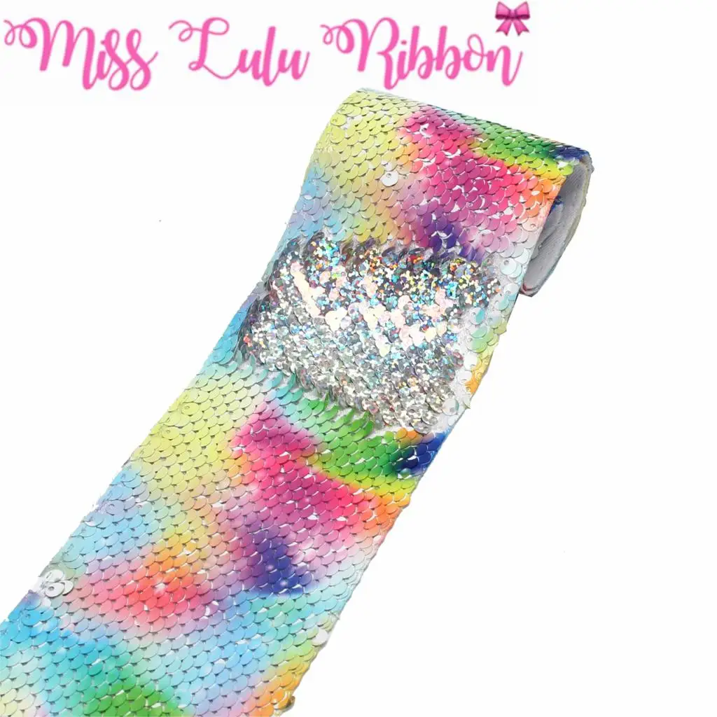 Лента для волос Двусторонняя с радужными блестками двусторонняя серебристая